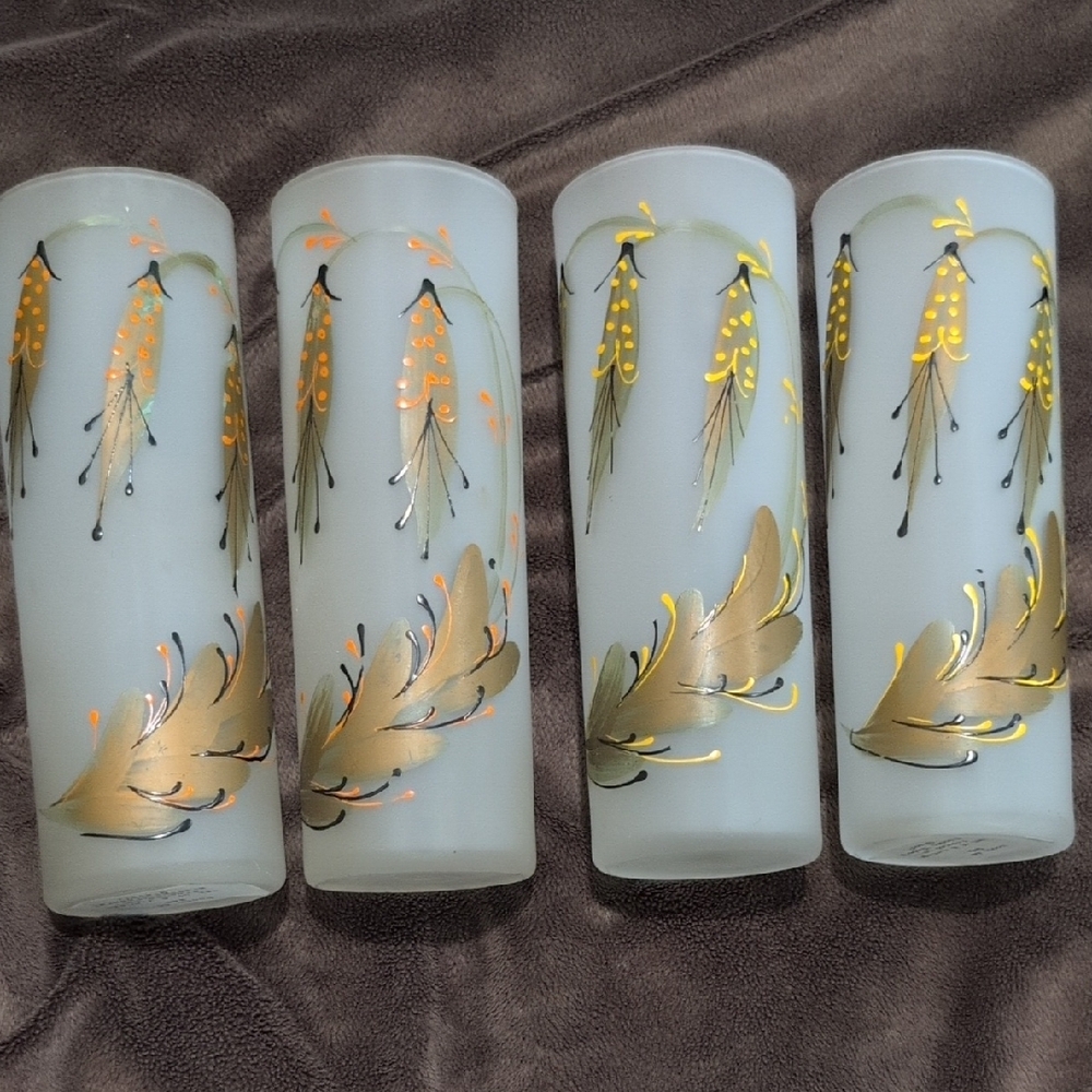 FEDERAL GLASS Vintage Floral Frosted Glasses Set